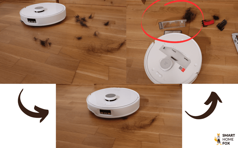 Можно увидеть результат теста с волосами Roborock P20 Pro (Qrevo Curv).